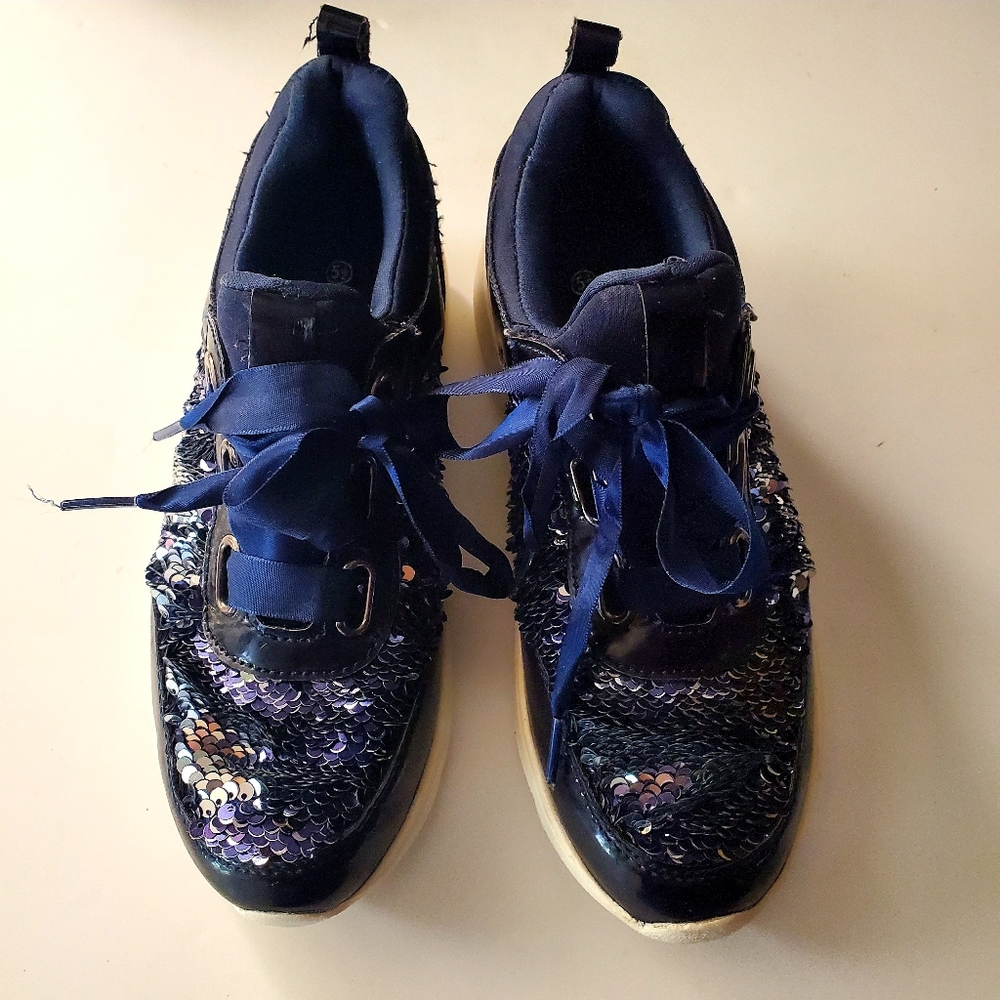 Navy Sequin Tennis Shoes